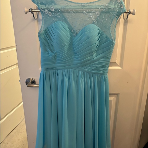 Blue Lace Cap Sleeves Chiffon Party/Prom Dress - Picture 2 of 9